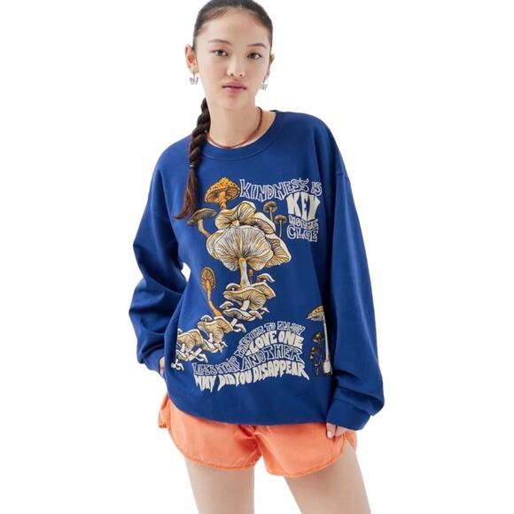 Urban Outfitters Tops - Urban Outfitters Project Social T Mushroom Sweatshirt S/M New Navy Blue Pullover
